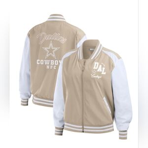 Wear By Erin Andrews Dallas Cowboys Womens Bomber Jacket Tan/White NFL NWT Large